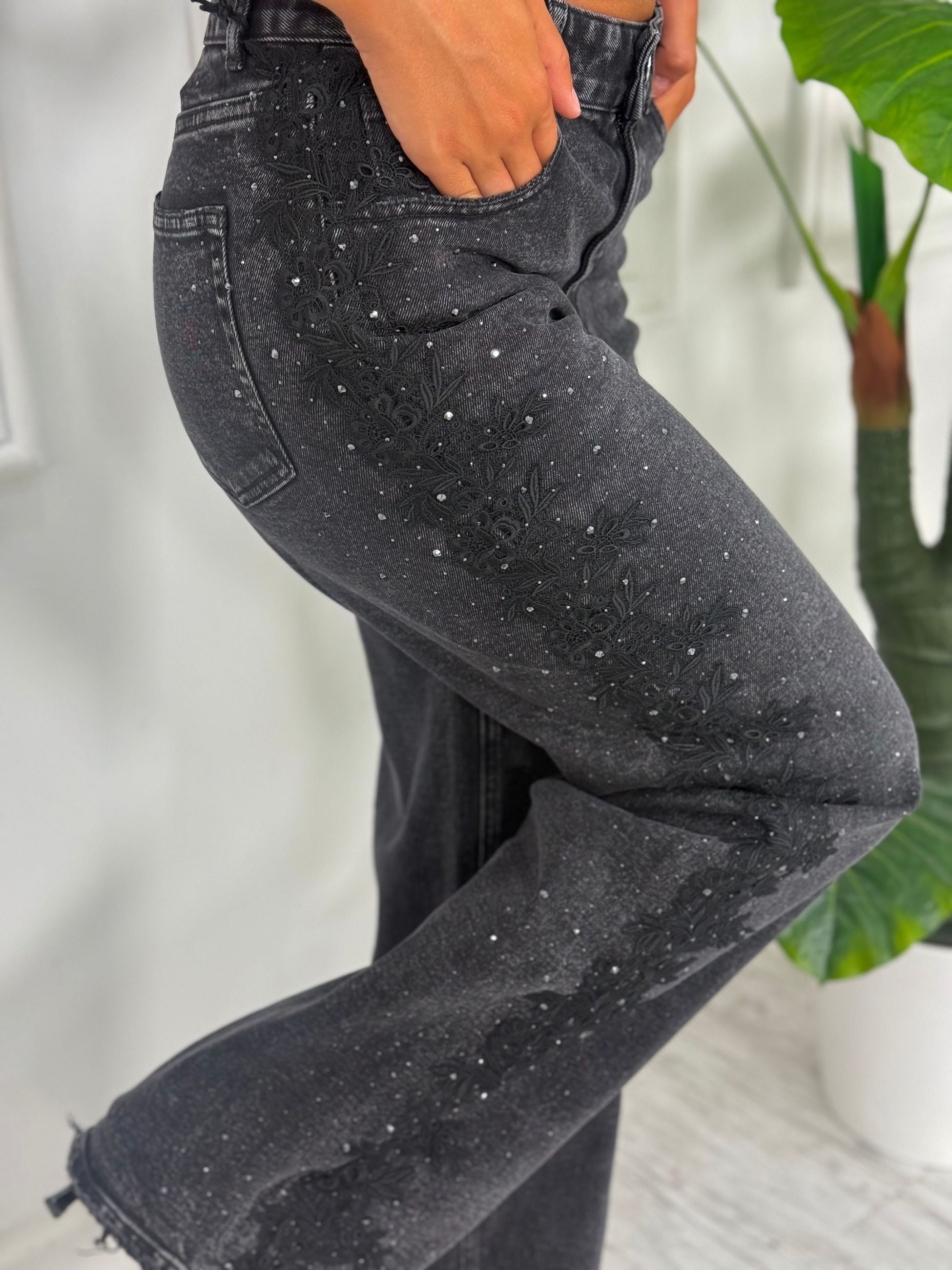 Jeans Palazzo Black Gray H5056