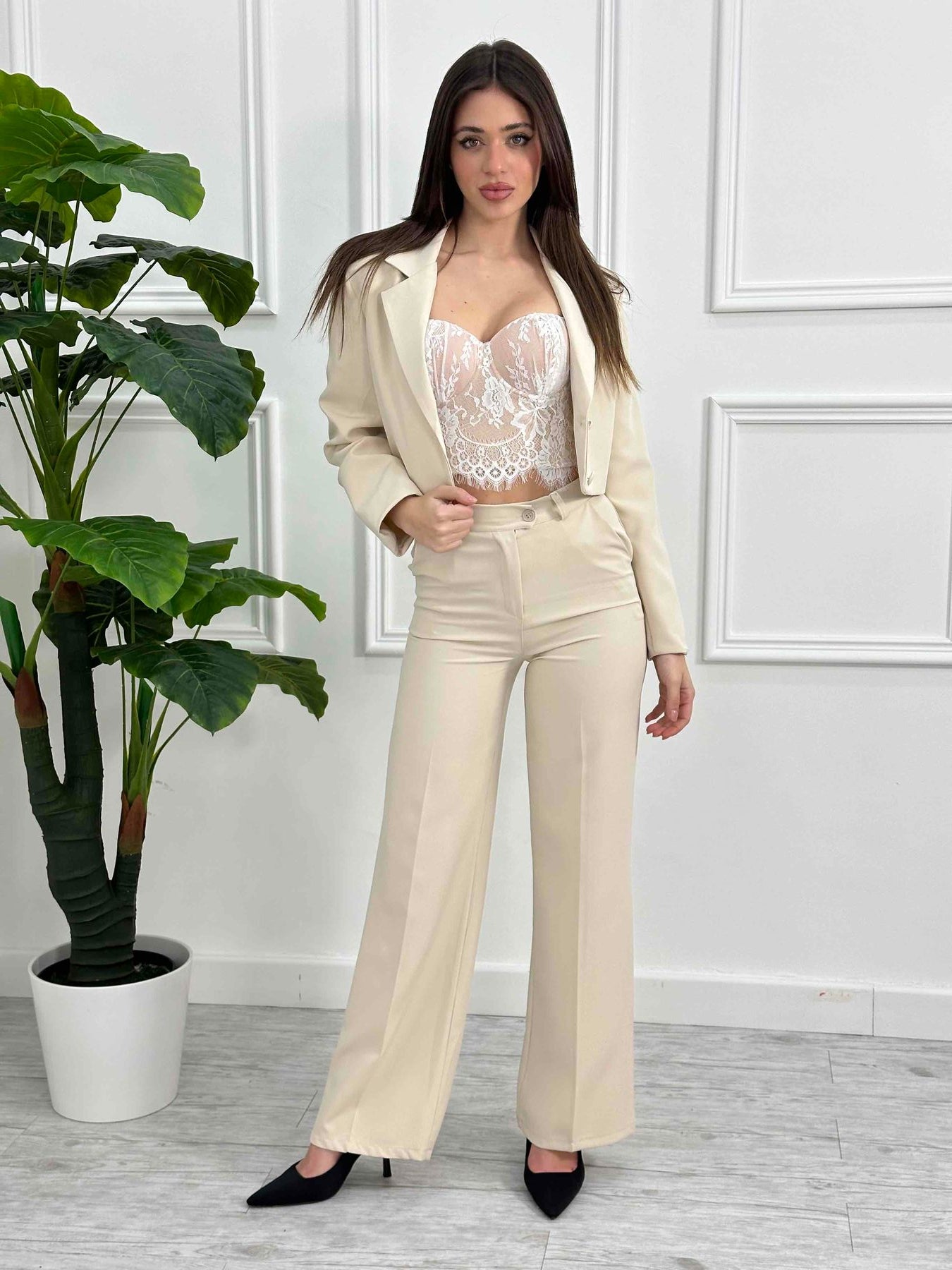 Pantalone a palazzo con tasche a frise BRS2892/24