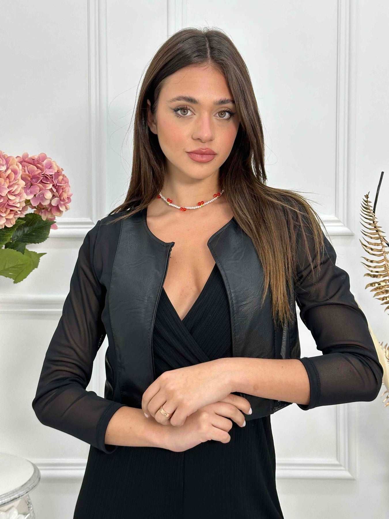 Giacca coprispalle con inserti in pelle evelo SCA980