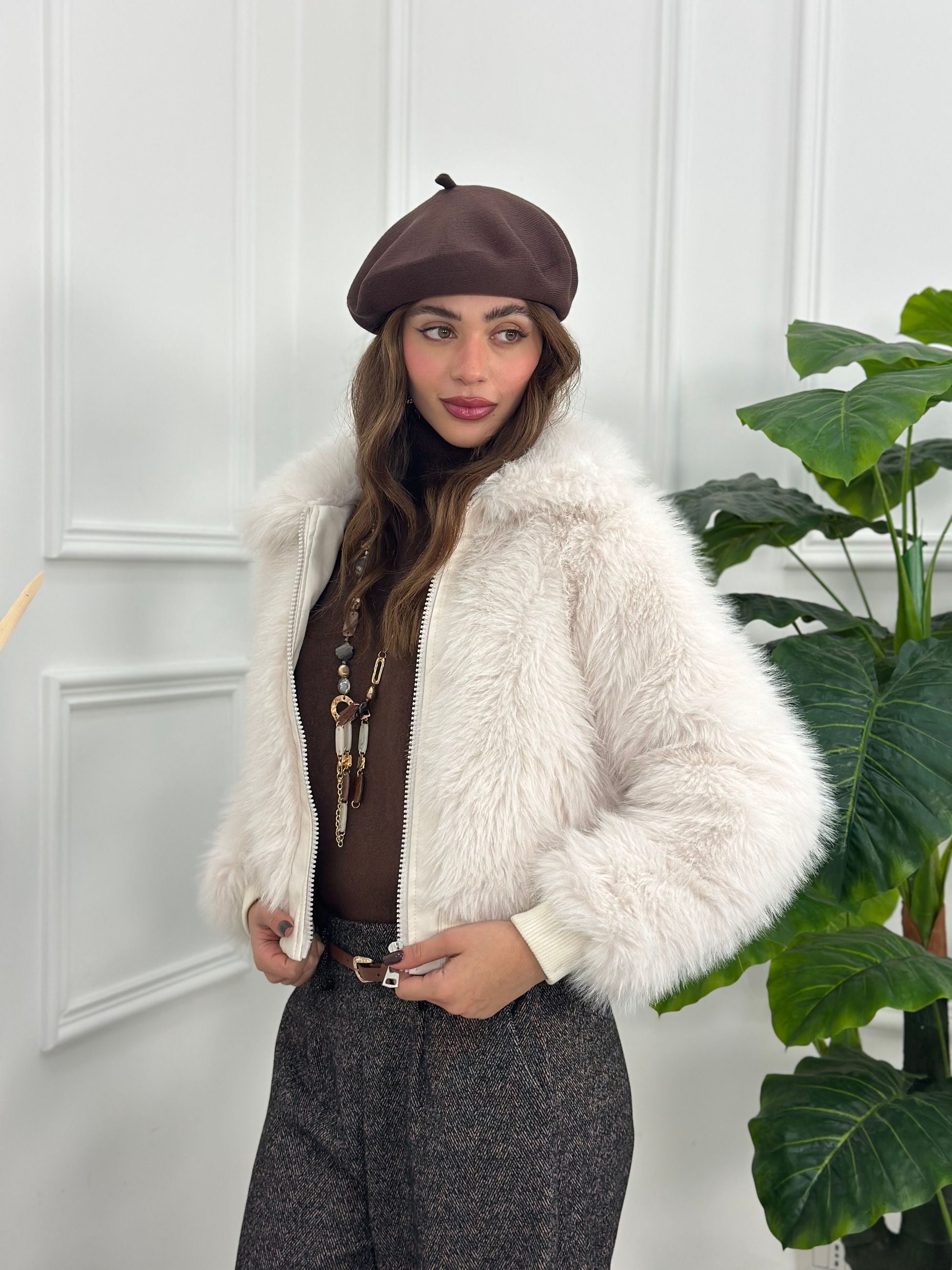 Giubbotto Crop in ecopelliccia