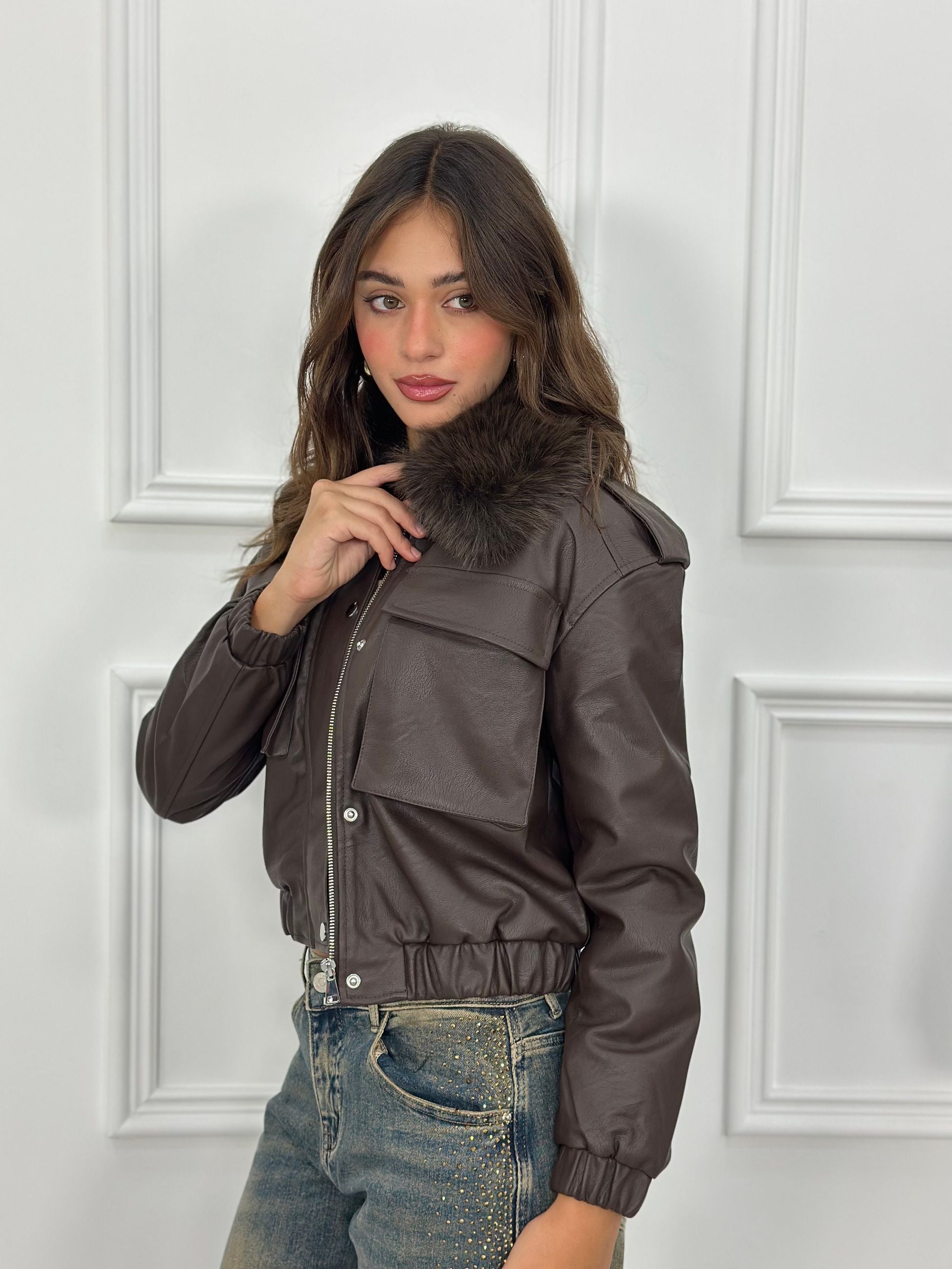 Giubbino Crop Ecopelle T5-2719