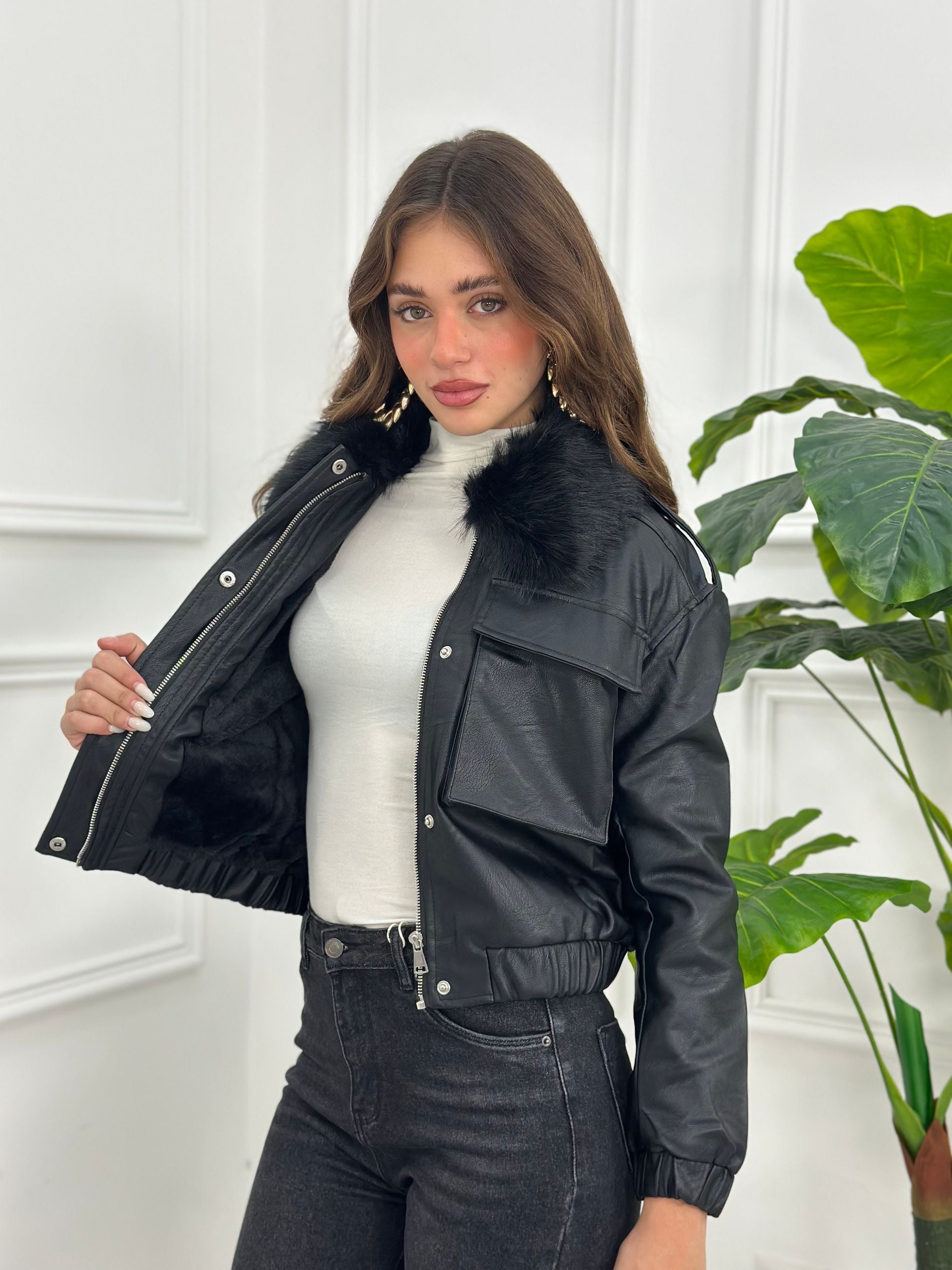 Giubbino Crop Ecopelle T5-2719