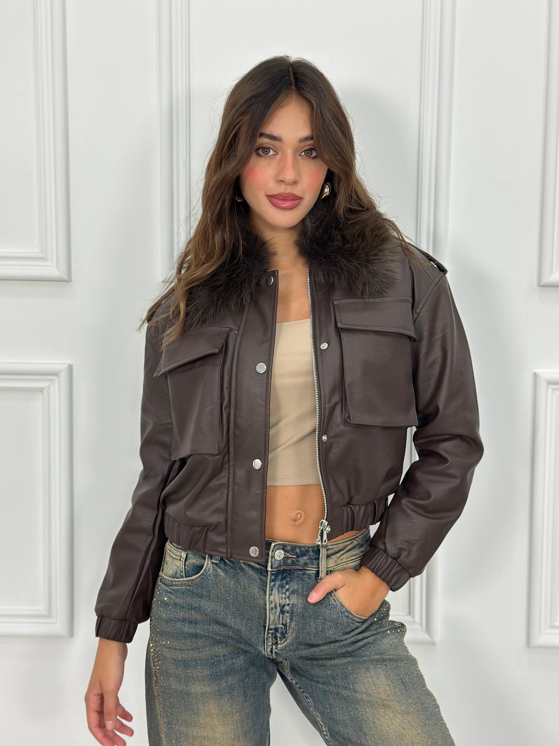 Giubbino Crop Ecopelle T5-2719