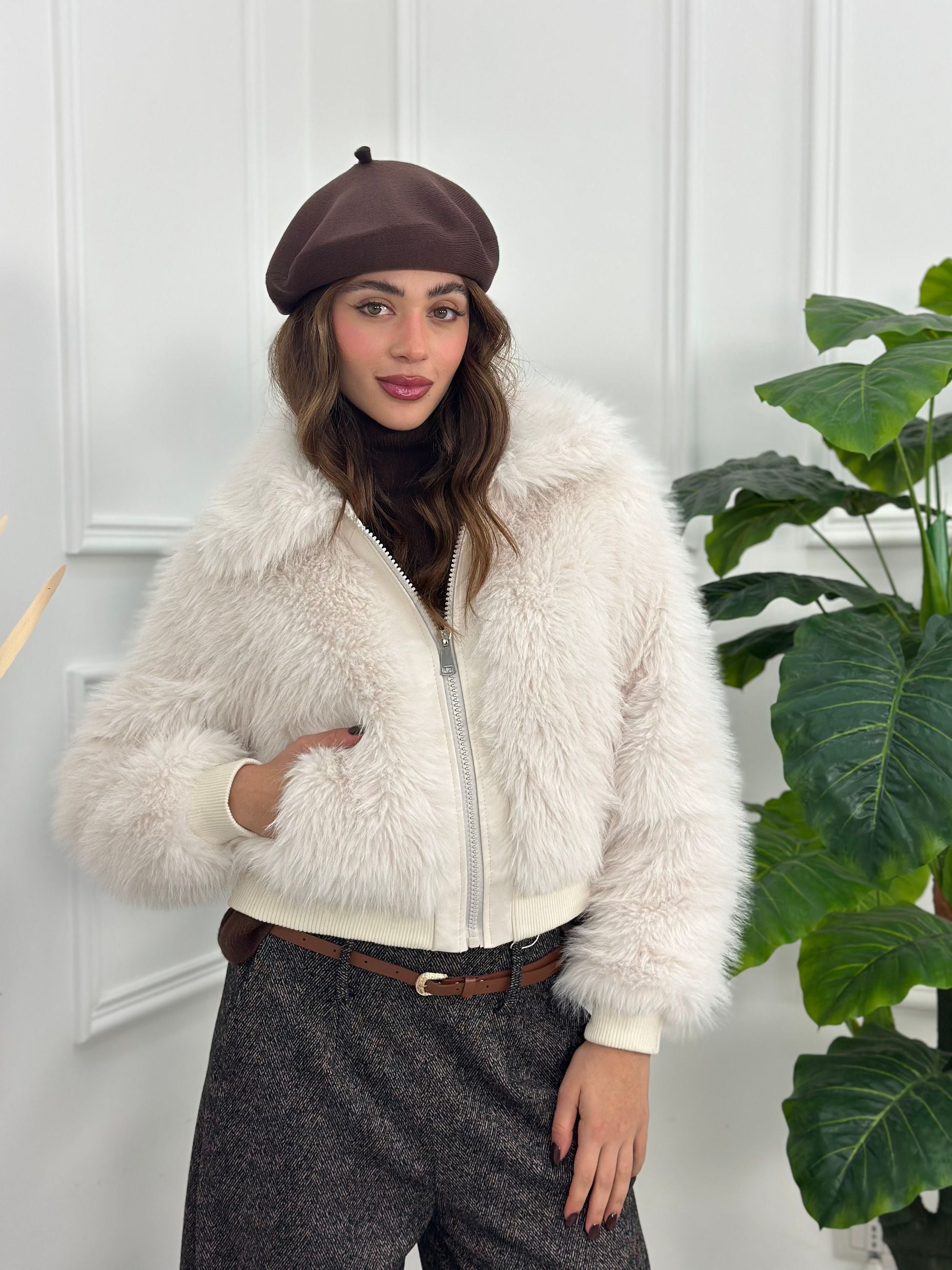 Giubbotto Crop in ecopelliccia