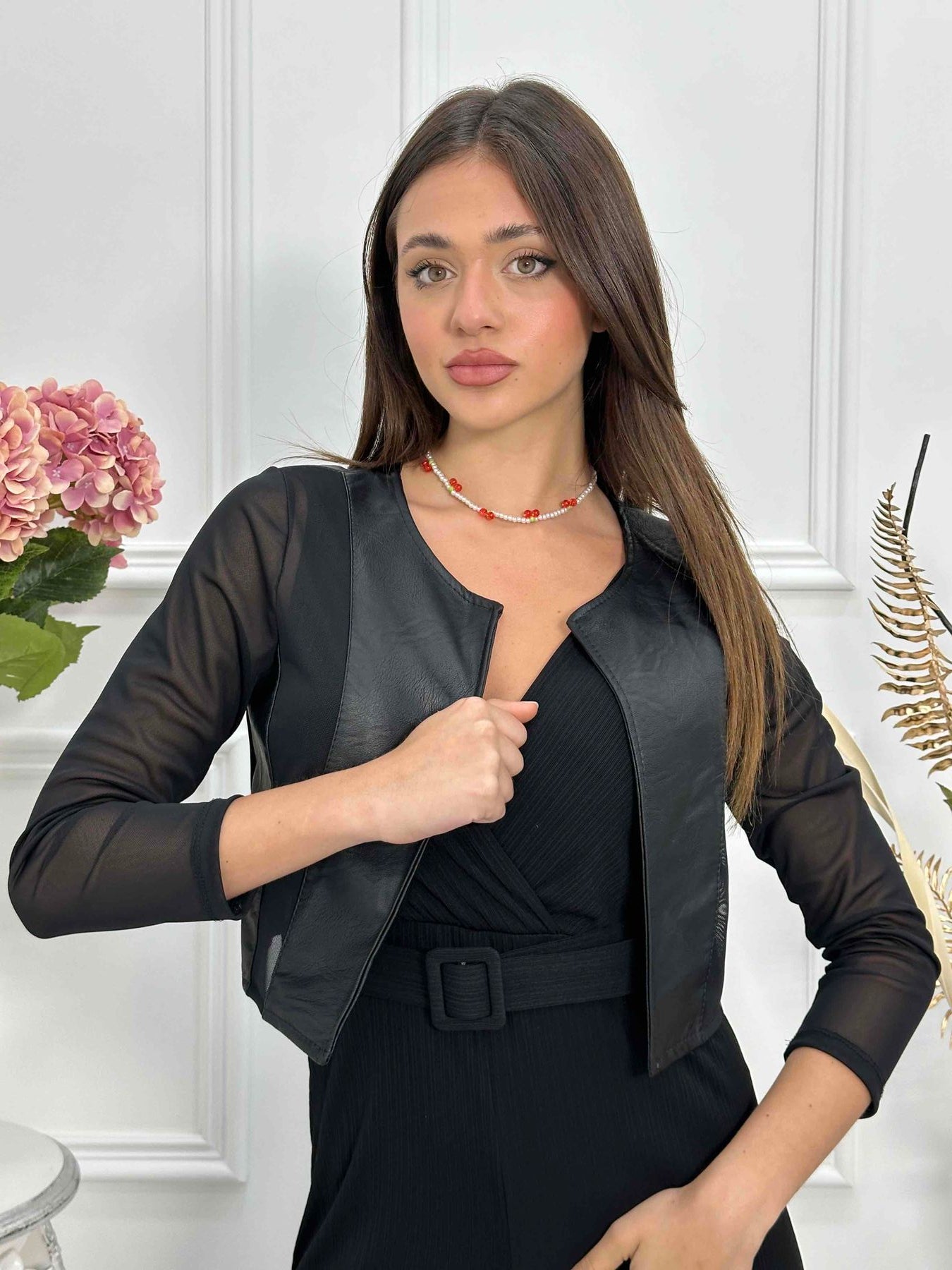 Giacca coprispalle con inserti in pelle evelo SCA980