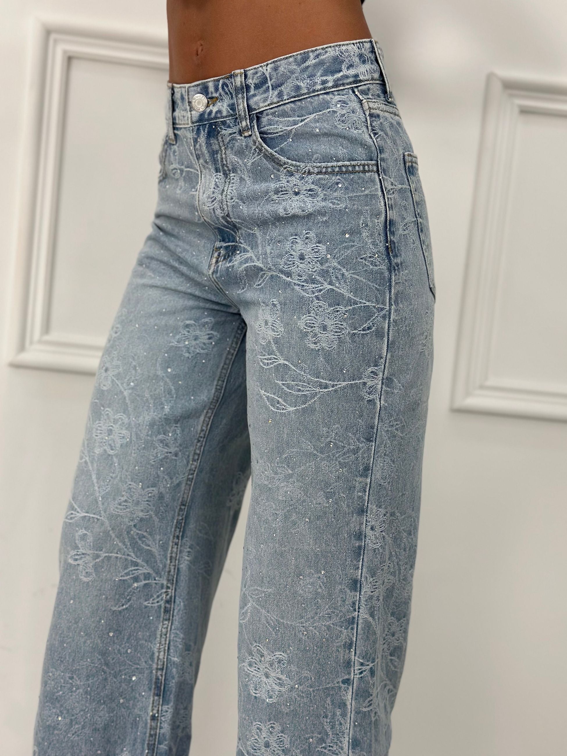 Jeans Palazzo Fiori & Brillantini H5528 (non elastico)