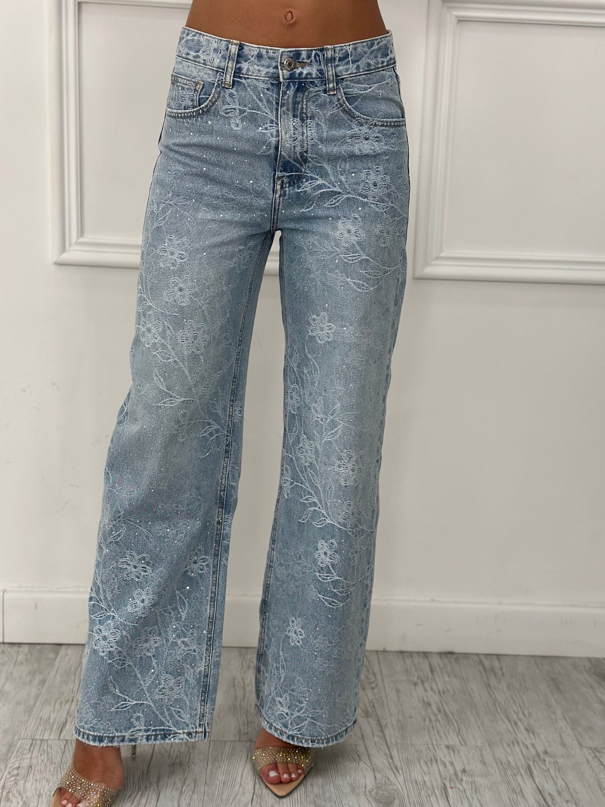 Jeans Palazzo Fiori & Brillantini H5528 (non elastico)