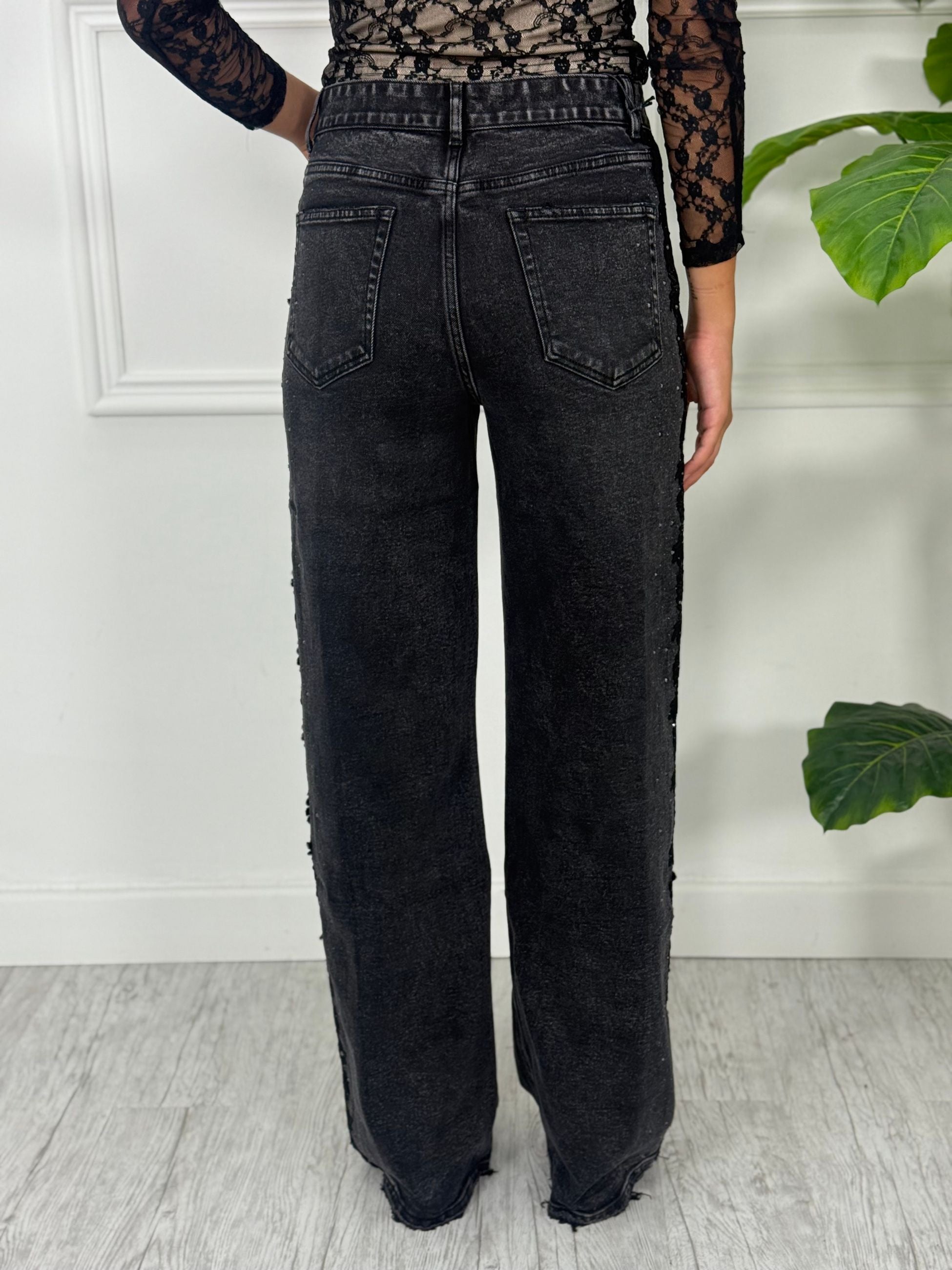 Jeans Palazzo Black Gray H5056