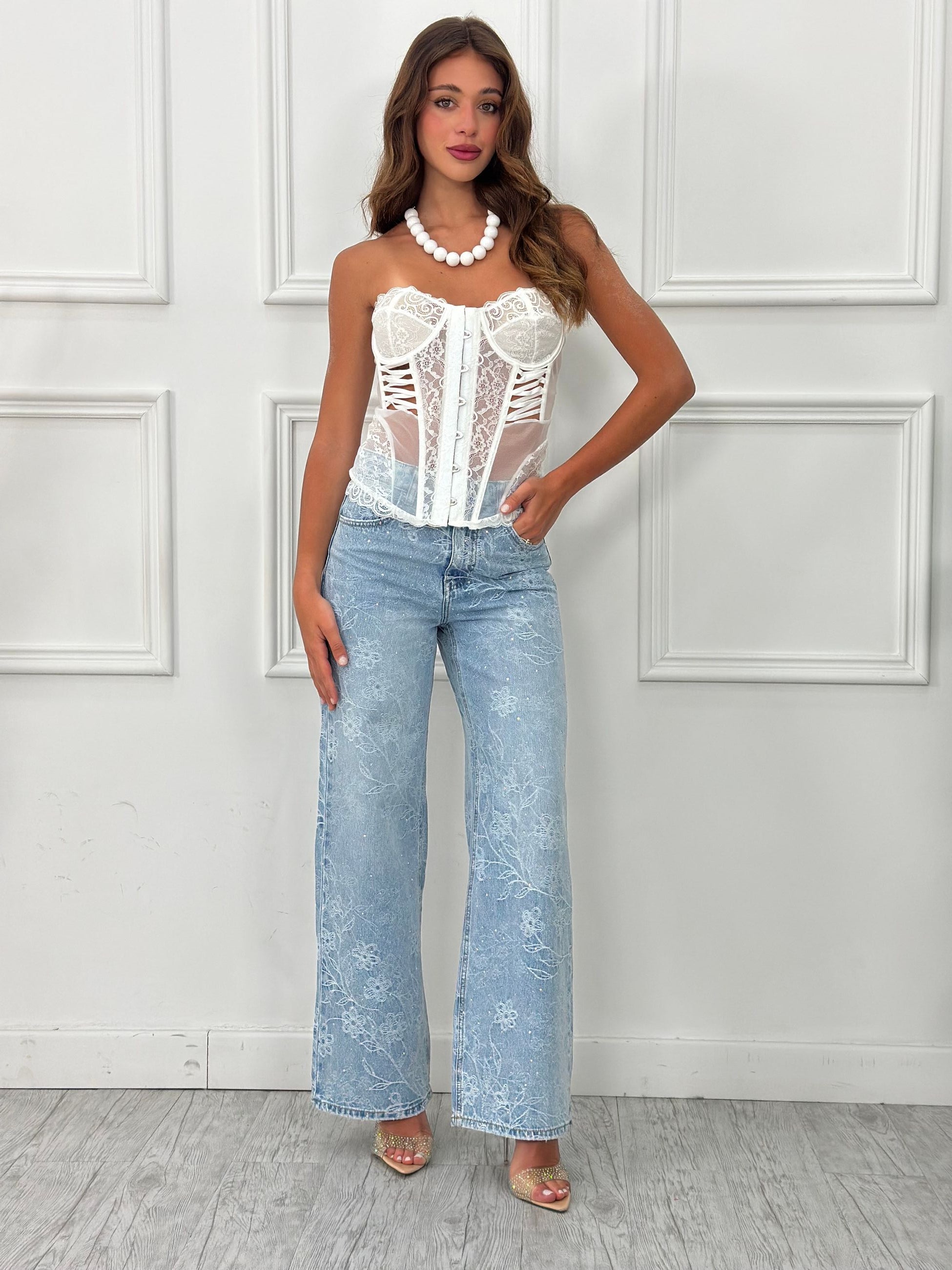 Jeans Palazzo Fiori & Brillantini H5528 (non elastico)