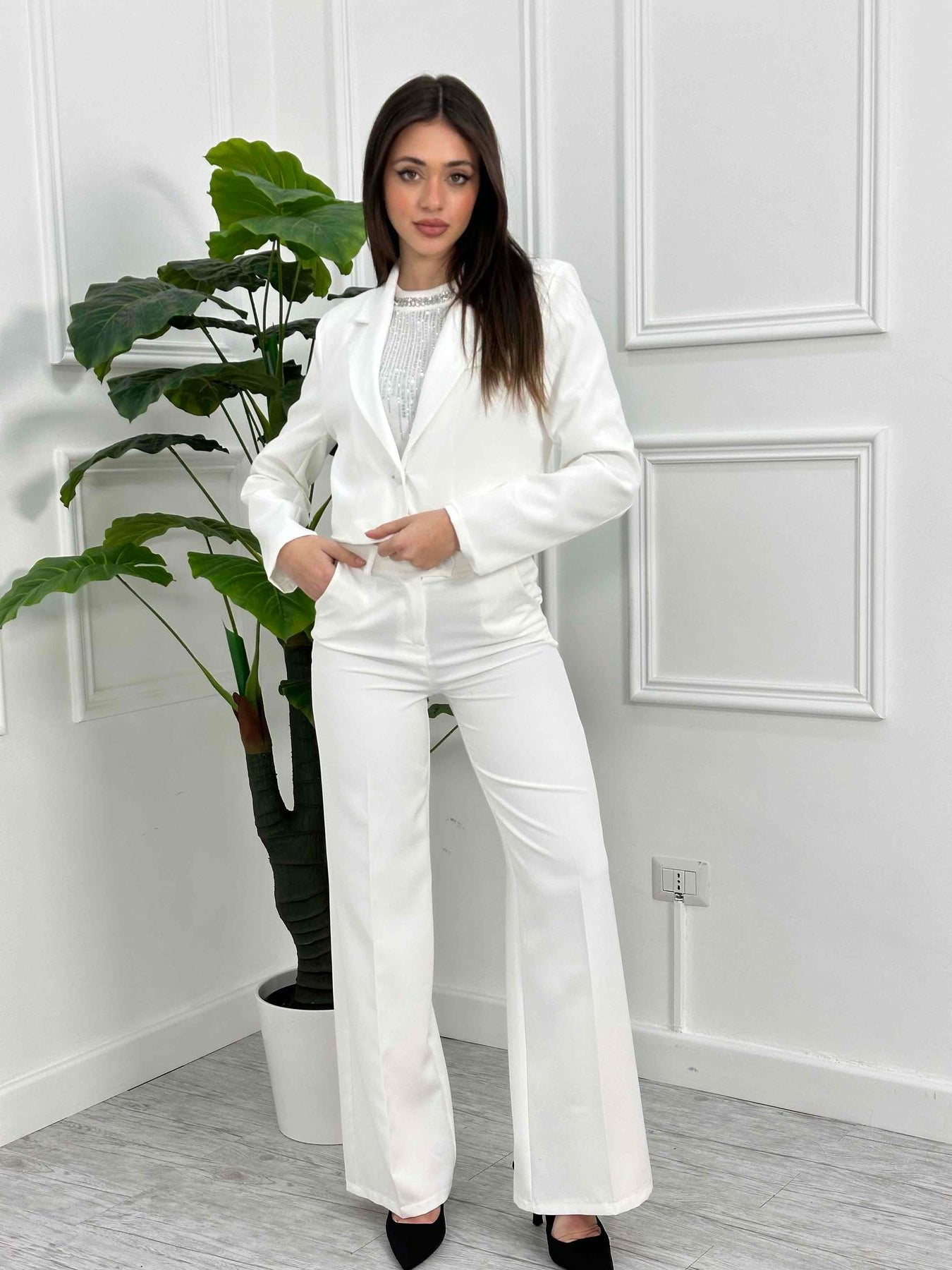 Pantalone a palazzo con tasche a frise BRS2892/24