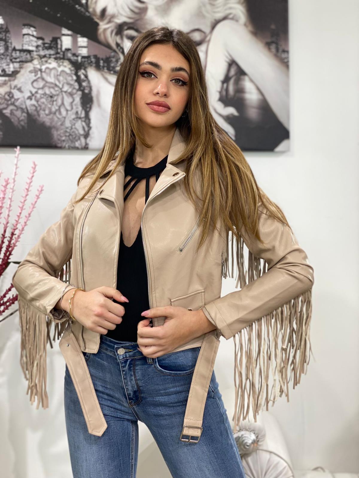 Giubbino chiodo in ecopelle con france