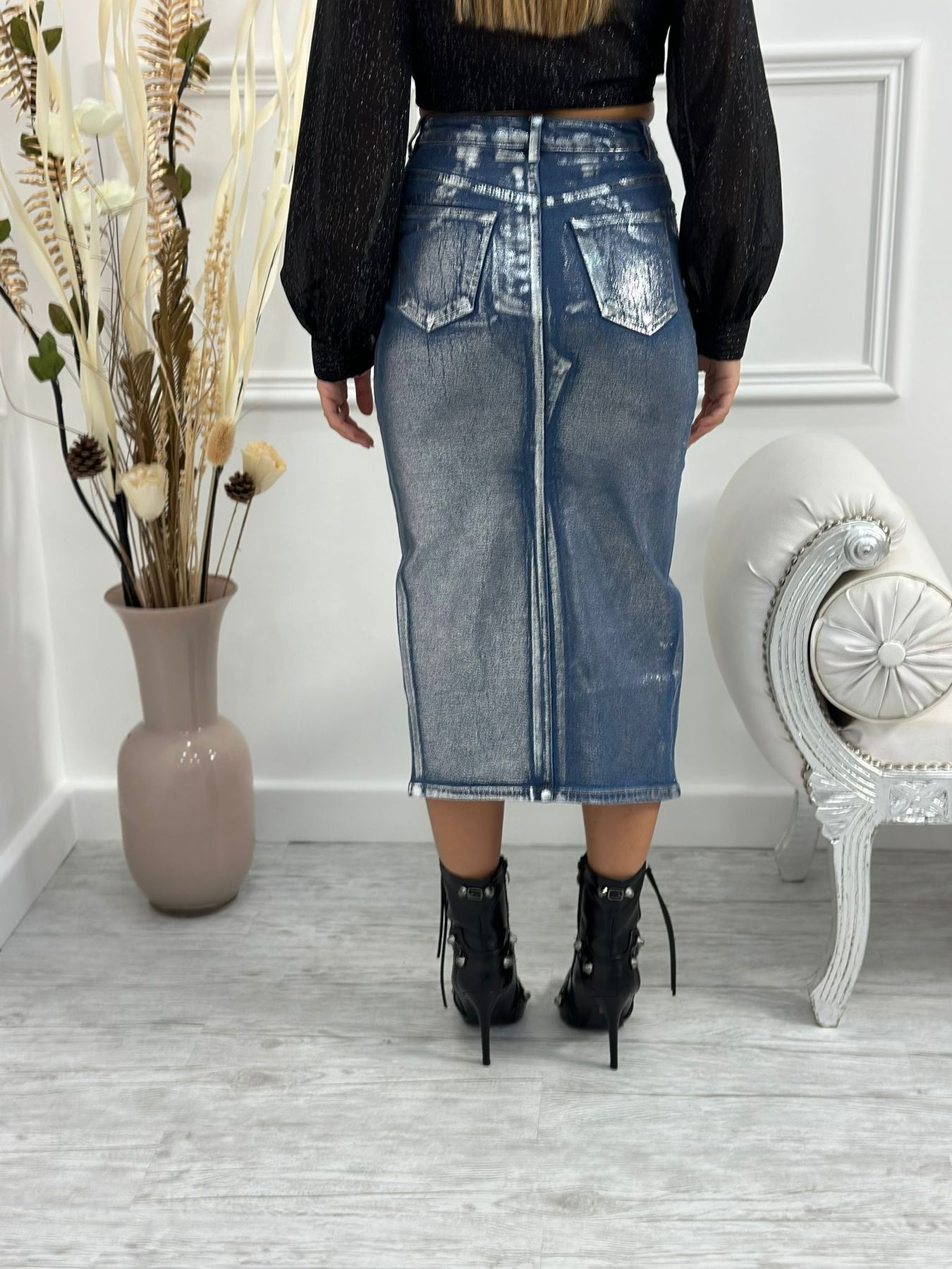 Gonna Lunghetta denim Blue Silver