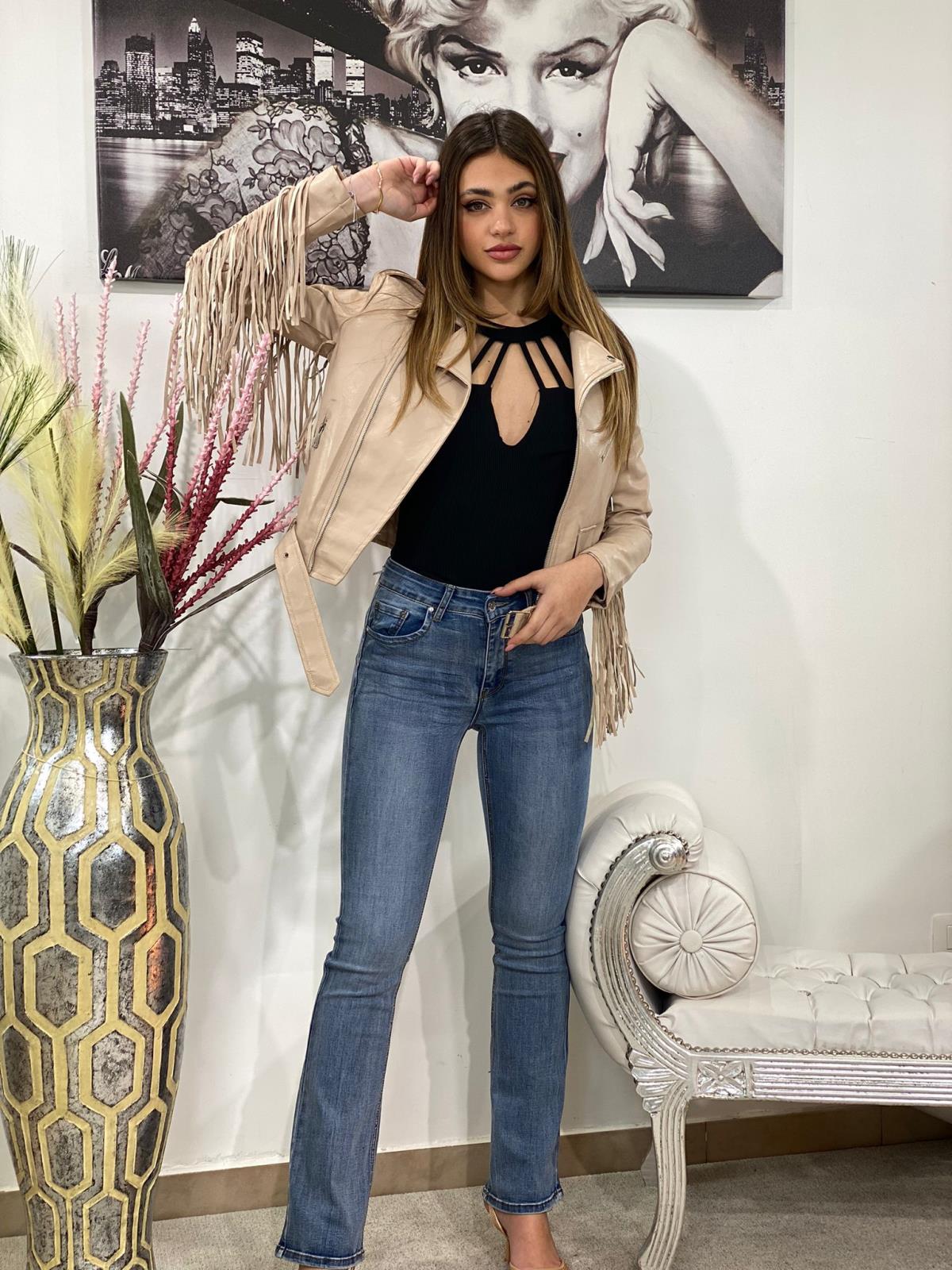 Giubbino chiodo in ecopelle con france