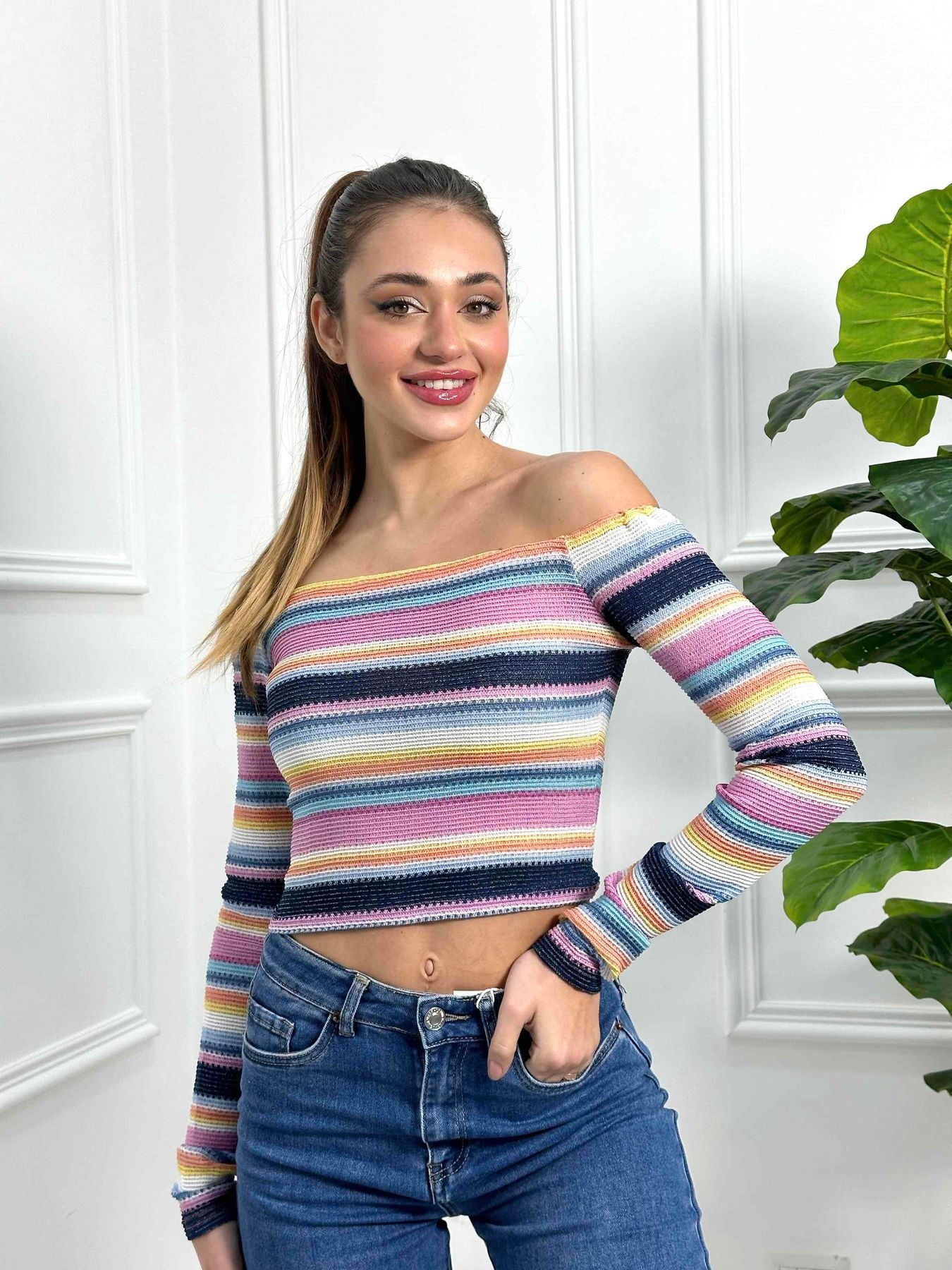 Maglia scollo a barca fantasia miss  EXL9197