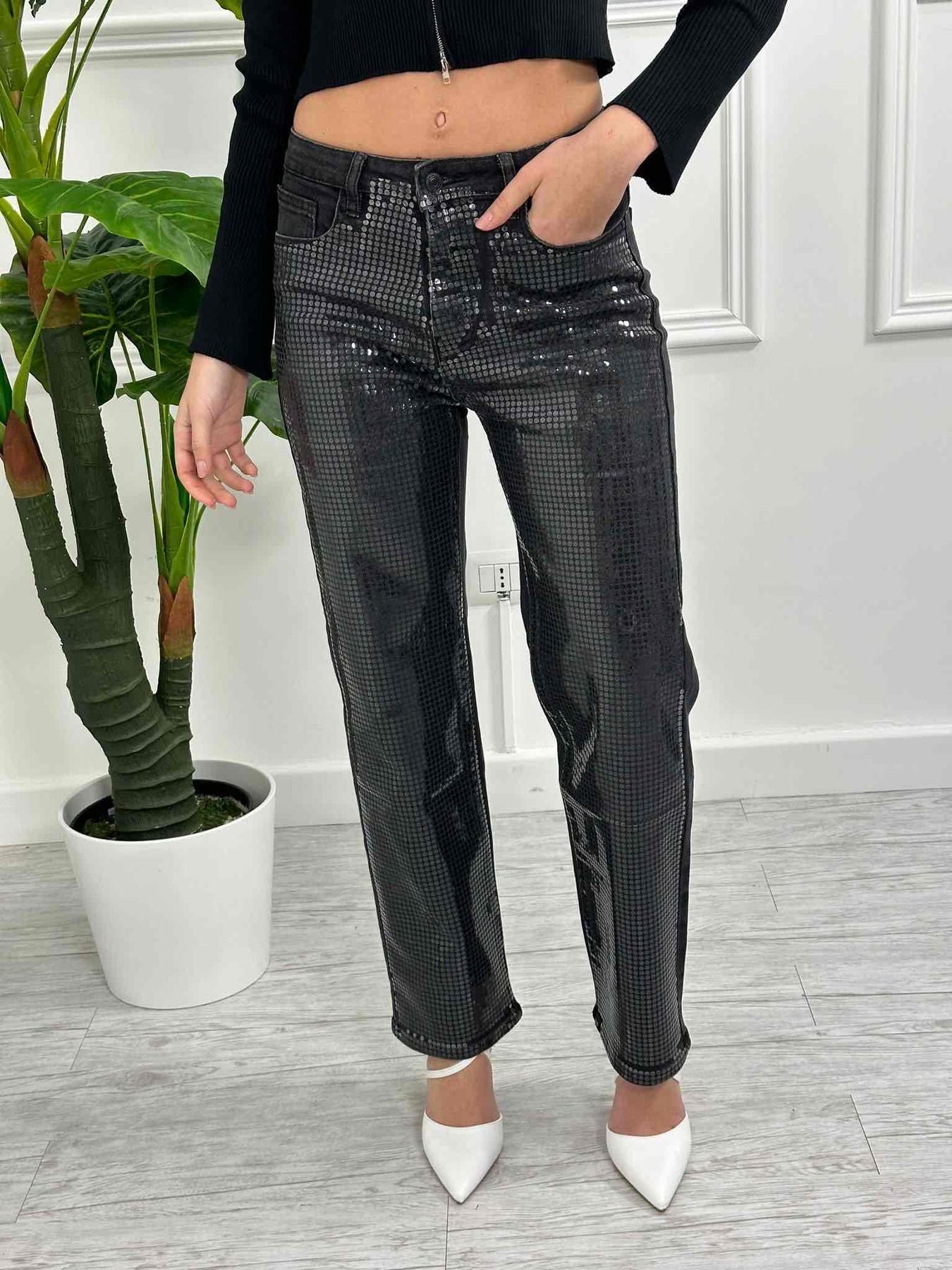 Jeans elastico con paillettes S54