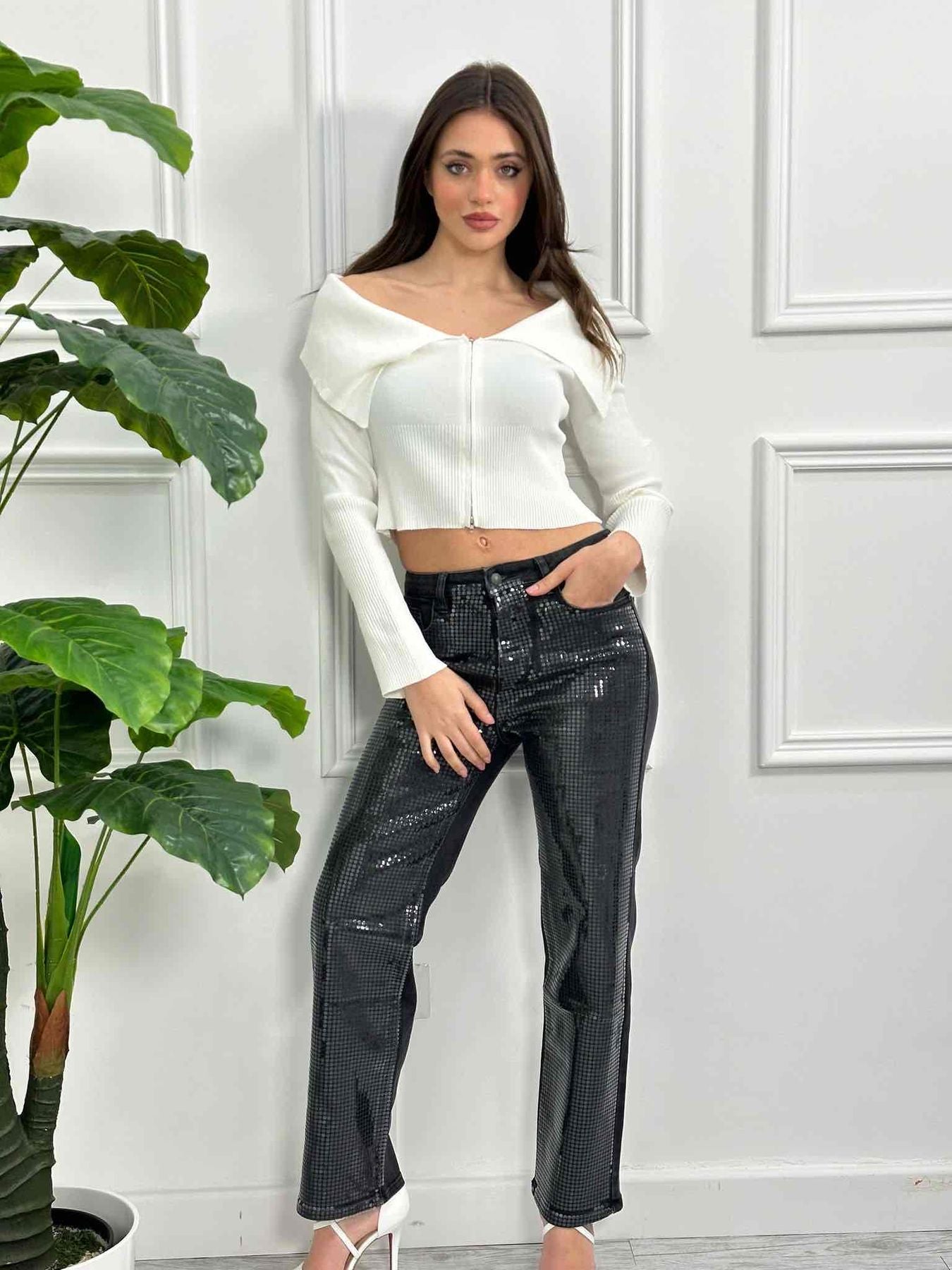 Jeans elastico con paillettes S54