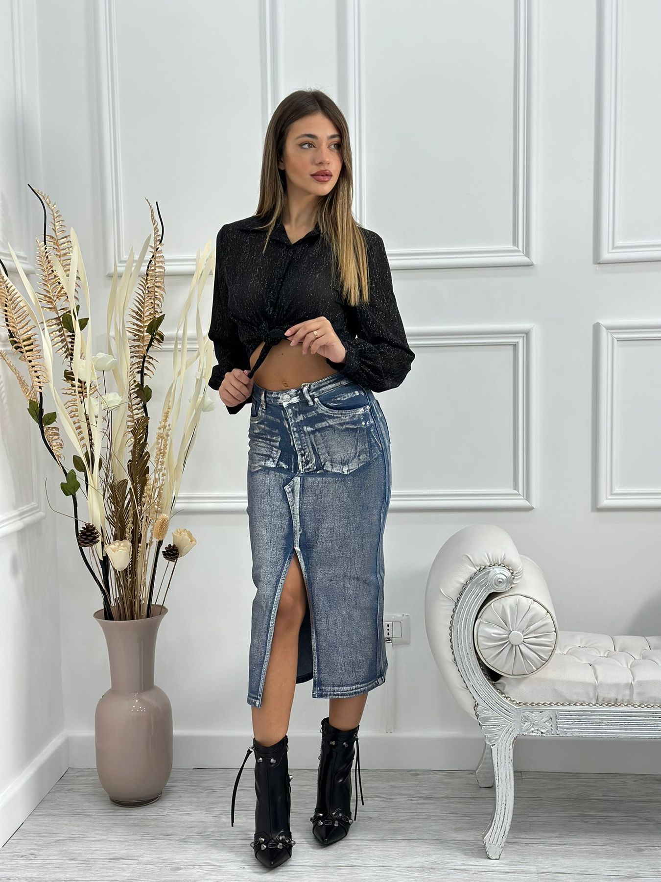 Gonna Lunghetta denim Blue Silver