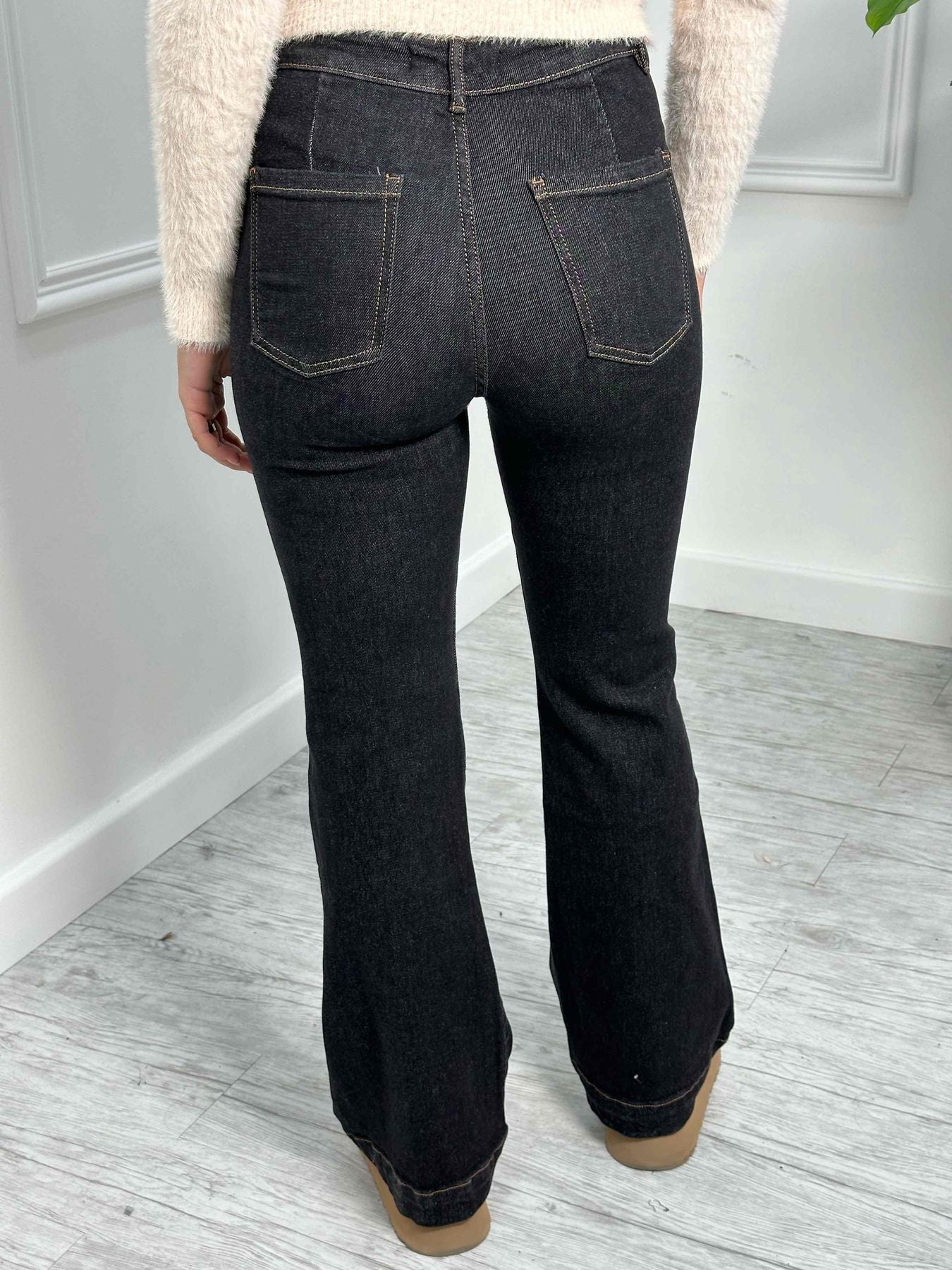 Jeans elastico vita alta a zampa lavaggio zero 8039