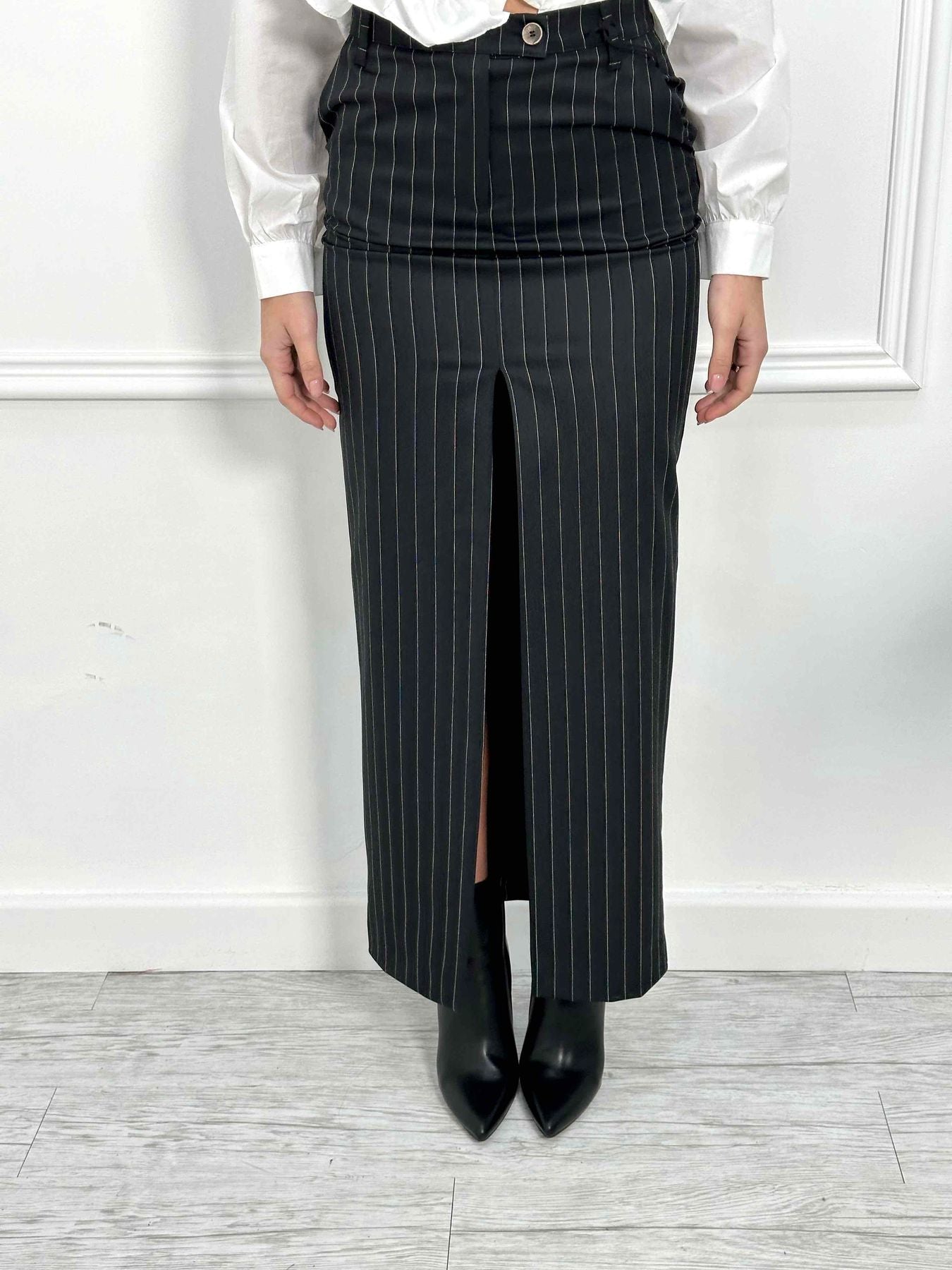 Gonna lunghetta vita alta a rigo di gesso VCT30