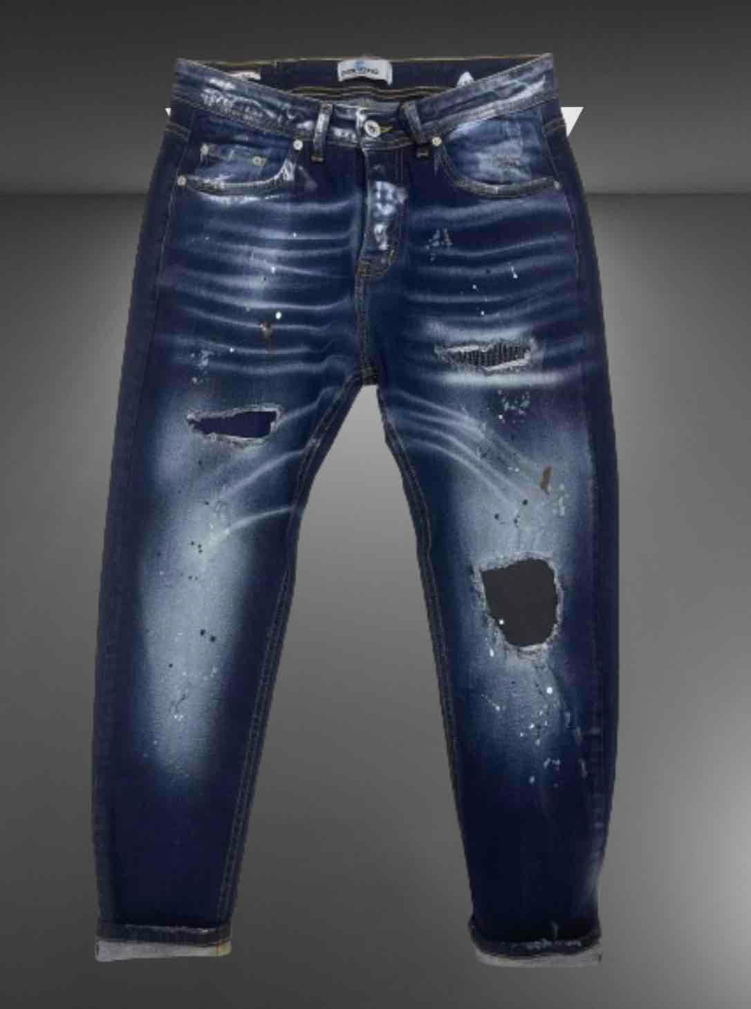 Jeans Cianotic con sarciture e schizzi di vernice